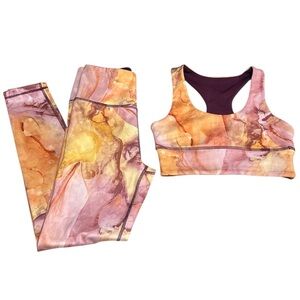 🆕 Primark WORK OUT Top & Legging Marble Purple Reversible Activewear Set
